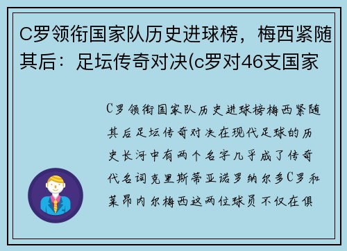 C罗领衔国家队历史进球榜，梅西紧随其后：足坛传奇对决(c罗对46支国家队进球创历史纪录)