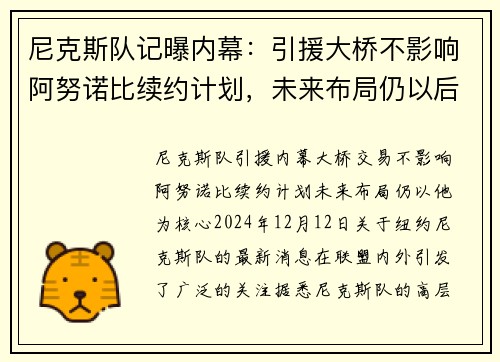 尼克斯队记曝内幕：引援大桥不影响阿努诺比续约计划，未来布局仍以后者为重