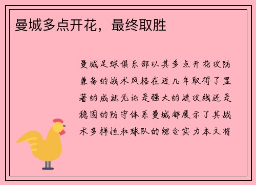 曼城多点开花，最终取胜